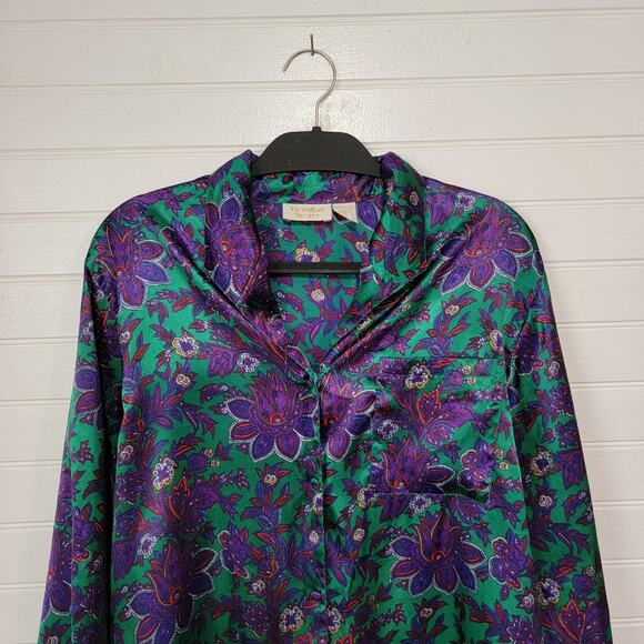 Vintage 90s Victorias Secret Size Medium Satin Top Floral Luxury Sleep Lounge - Picture 2 of 11